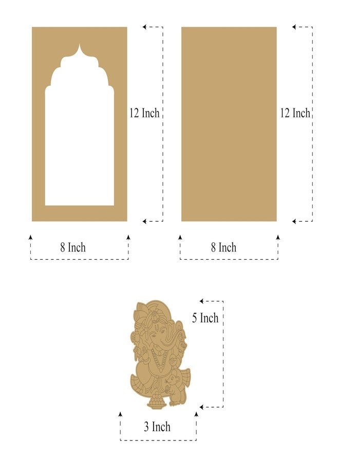 LET'S DIY مجموعة من قطعتين من نوافذ خشبية متوسطة الكثافة (MDF) بتصميم محفور عليه غانيش | قاعدة مربعة | ديكور جداري ومجموعة أدوات حرفية يدوية | إطار على الطراز الهندي التقليدي لتزيين المنزل - Image 2